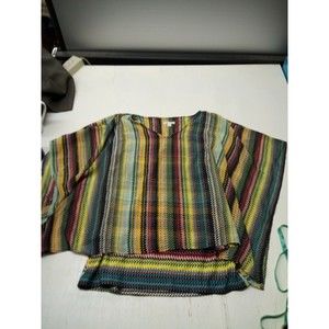 EST. 1848 Multi-Colored Sheer Batwing Sleeve  Pullover Blouse Size Large Boho